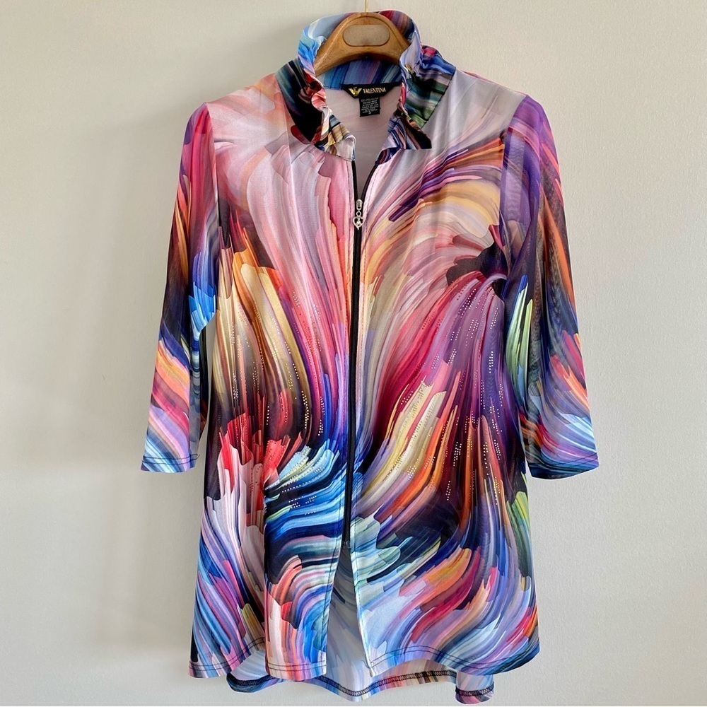 Valentina Sheer Rhinestone Zipper Top Size Small